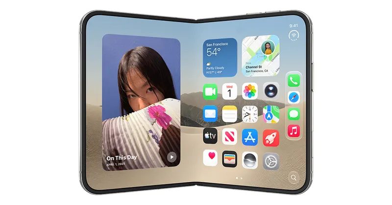 iPhone Duo спереди и сзади в цветах Star White и Night Sky с обоями пустыни в светлом и темном режиме