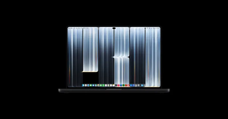 MacBook Pro с сенсорным экраном на чёрном фоне